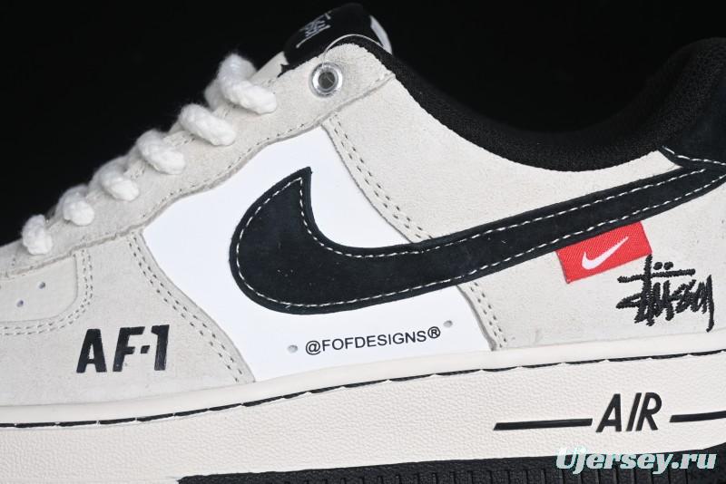 Nike Air Force 1 '07 Low Stussy Collaboration - AF1 Light Grey Red Tag Low-Top Casual Sneakers SJ6698-009