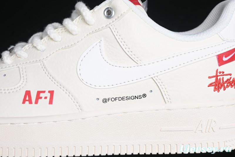 Nike Air Force 1 '07 Low Stussy Collaboration - AF1 White Red Label Low-Top Casual Sneakers - SJ6698-016