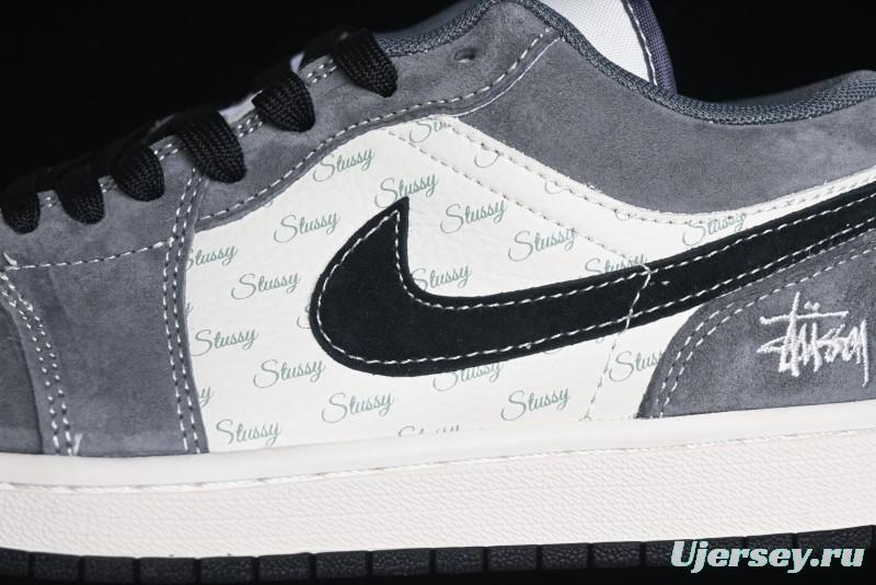 Nike Air Jordan 1 Low Stussy Collaboration Pig Grey Black Swoosh Custom Retro Basketball Shoes - SJ9950-029