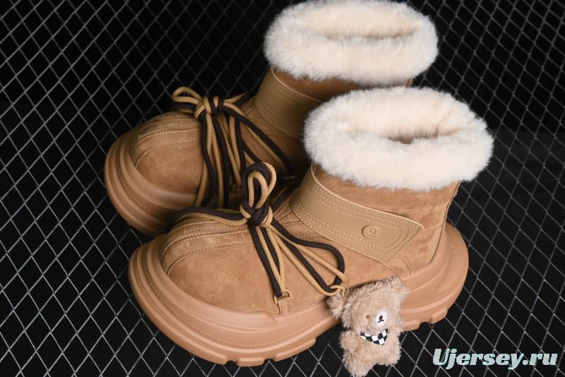 Ouder Retro Lace-Up Mid-Calf Warm & Thickened Platform Casual Snow Boots with Wool Lining - Oud024 Brown