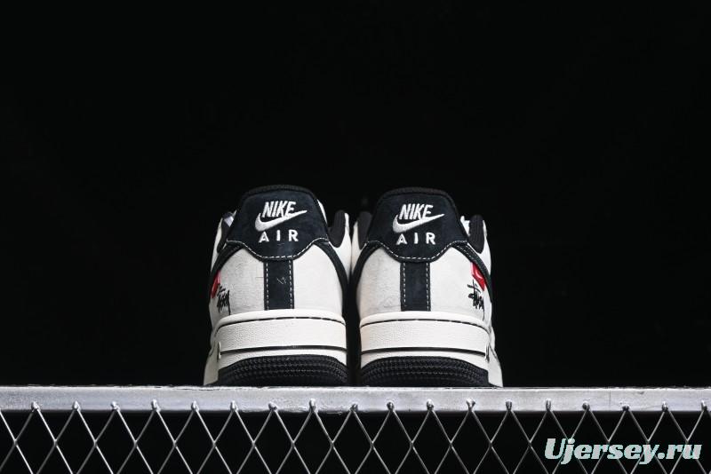 Nike Air Force 1 '07 Low Stussy Collaboration - AF1 Light Grey Red Tag Low-Top Casual Sneakers SJ6698-009