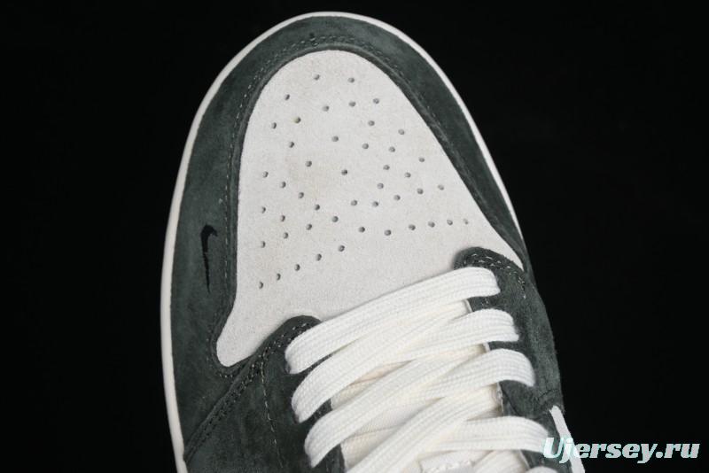 Nike Air Jordan 1 Low AJ1 The North Face Collaboration - Custom Premium Pigskin Dark Green Retro Basketball Shoes - DM9188-004