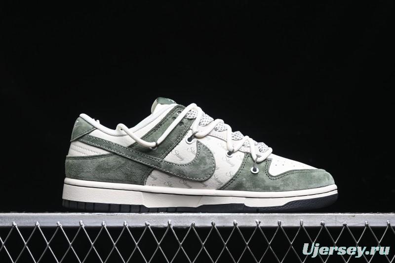 Nike SB Dunk Low Stussy Collaboration - Patina Green Lace-Up Anniversary Custom Low-Top Casual Skate Shoes - XS1186-105