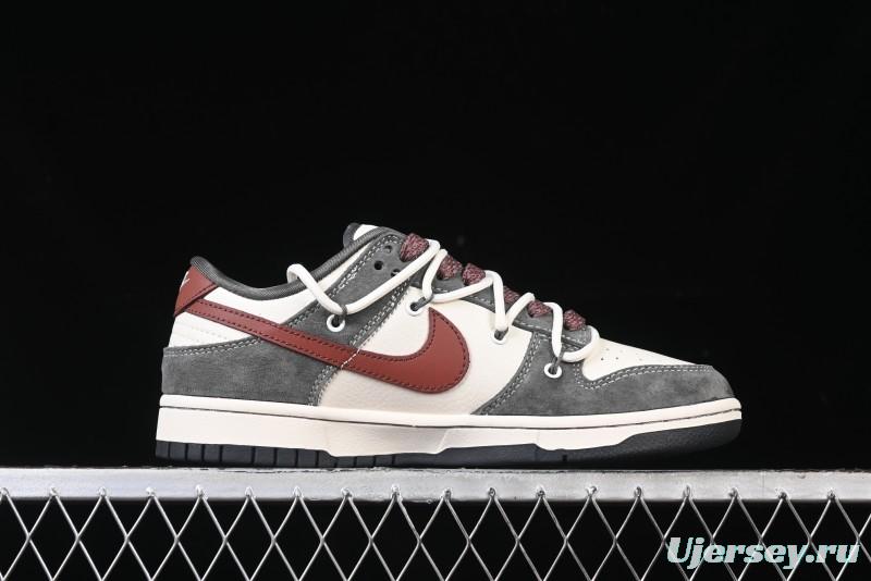 Nike SB Dunk Low Supreme Collaboration - Grey White Red Anniversary Customized Low-Top Casual Sneakers - XS1186-102