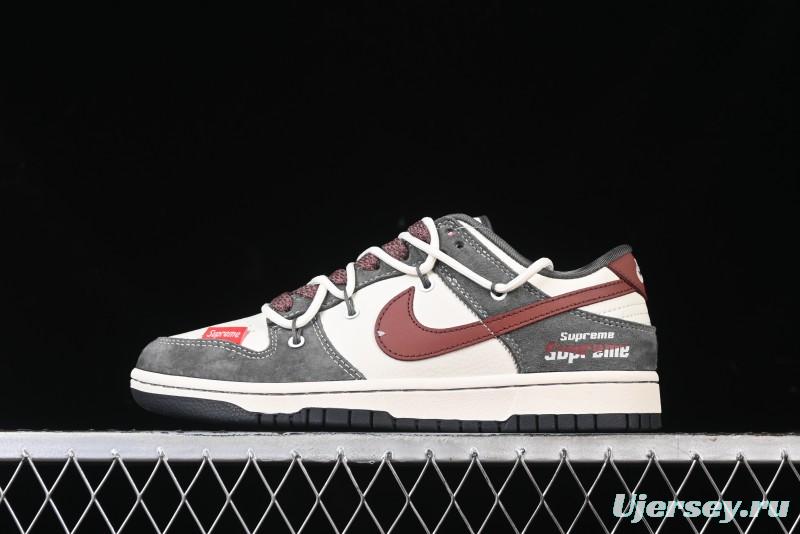 Nike SB Dunk Low Supreme Collaboration - Grey White Red Anniversary Customized Low-Top Casual Sneakers - XS1186-102