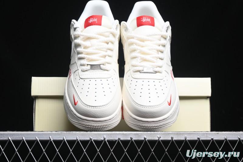 Nike Air Force 1 '07 Low Stussy Collaboration - AF1 White Red Label Low-Top Casual Sneakers - SJ6698-016