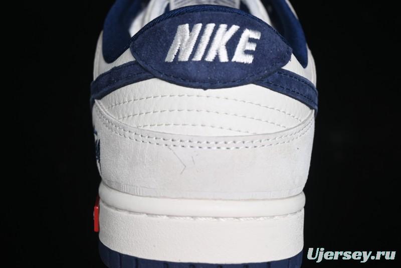 Nike SB Dunk Low Supreme x Stussy Triple Collaboration - Off White Navy Swoosh Anniversary High-End Custom Low-Top Casual Skate Shoes - SJ2068-271