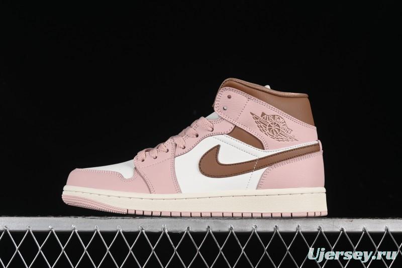 Nike Air Jordan 1 Mid AJ1 Basketball Shoes in Khaki Pink - BQ6472-620
