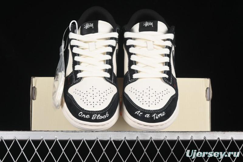 Nike SB Dunk Low Stussy Collaboration - Embroidered Black Swoosh Anniversary Custom Low-Top Casual Sneakers - MM1089-034