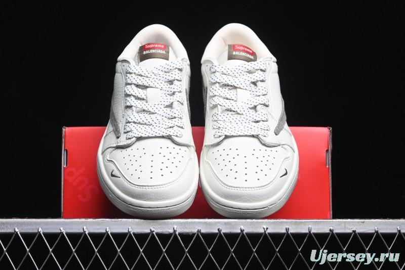 Nike Travis Scott x Fragment Design x Air Jordan 1 Low OG SP AJ1 Supreme Collaboration - Light Beige White Low Top Casual Sneakers - JH6088-609