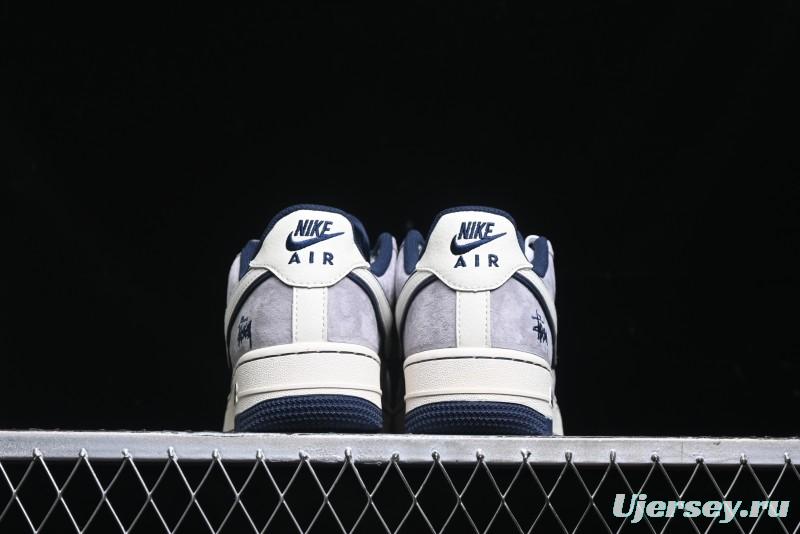 Nike Air Force 1 '07 Low Stussy Collaboration - Grey White with Blue Outsole Low-Top Casual Sneakers - SJ6698-006