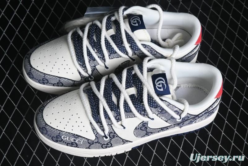 Nike SB Dunk Low Gucci Collaboration - Beige Black Jacquard Swoosh Anniversary High-End Custom Low-Top Casual Sneakers - YX5066-216