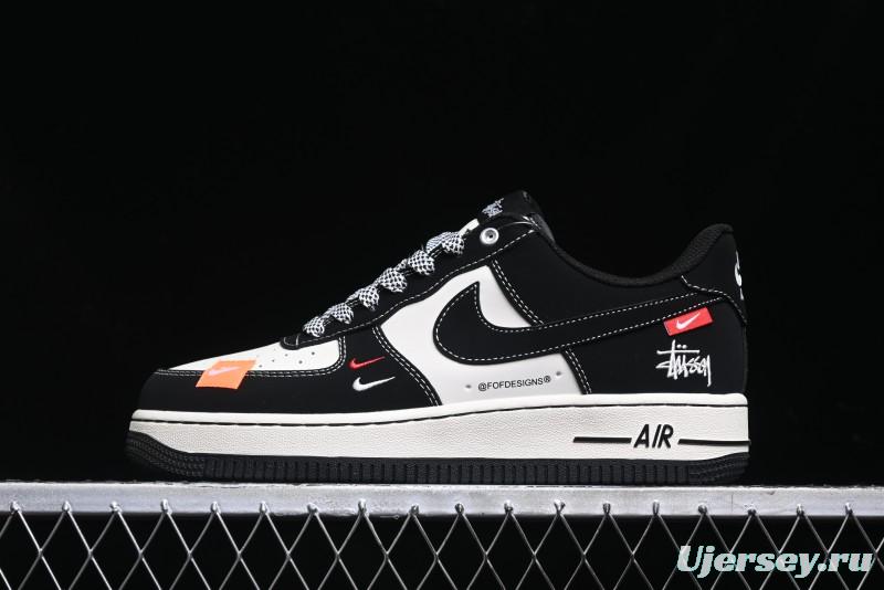 Nike Air Force 1 '07 Low Stussy Collaboration - Black White Double Swoosh Red Tag Low-Top Casual Sneakers - SJ6698-012