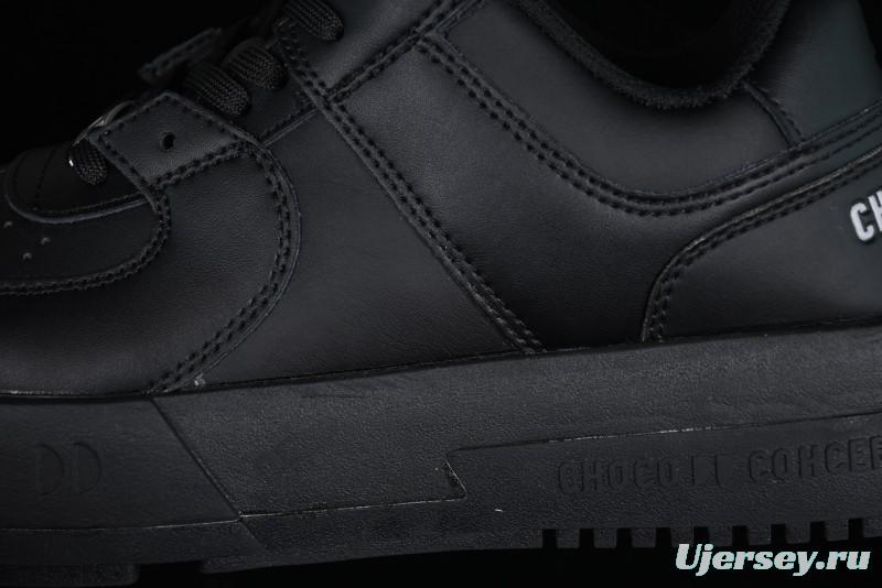 Choco Concert Leather Round Square Asymmetric Fashion Sneakers Black - AJE5