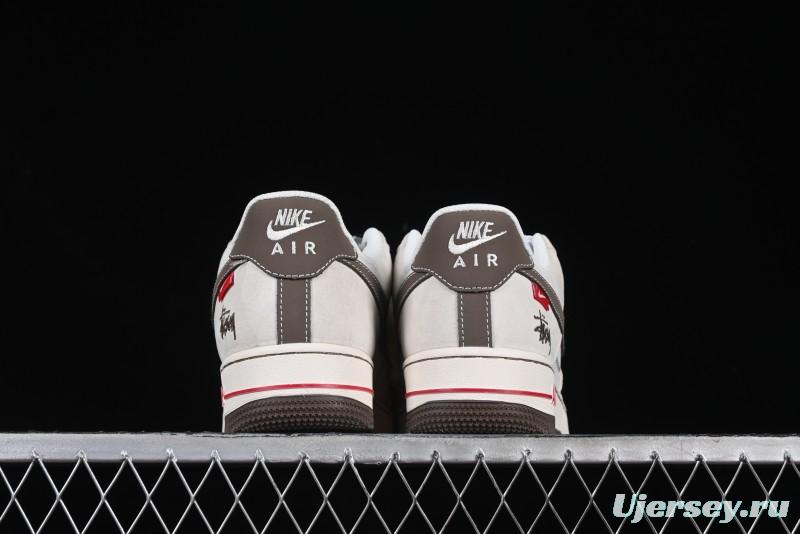 Nike Air Force 1 '07 Low Stussy Collaboration Dual-Tone Beige Brown Low-Top Casual Sneakers - SJ6698-025