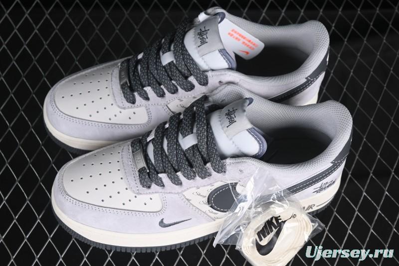 Nike Air Force 1 '07 Low Stussy Collaboration Grey Swoosh Casual Sneakers - XZ6188-911