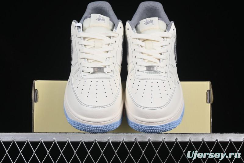 Nike Air Force 1 '07 Low Stussy Collaboration Light Grey Blue Sole Low-Top Casual Sneakers - XS1958-517