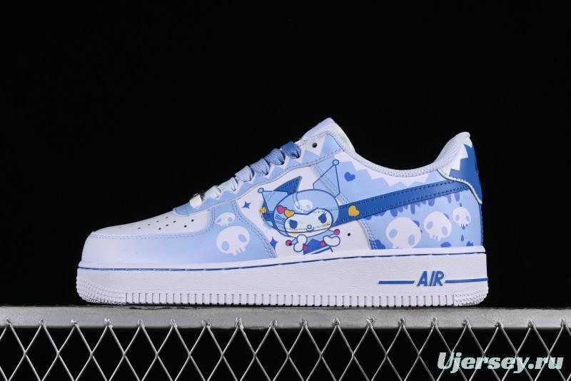 Nike Air Force 1 '07 Low Witch Collaboration Custom Leather Sneakers with Skull Design and Gradient White-Blue - CW2288-111