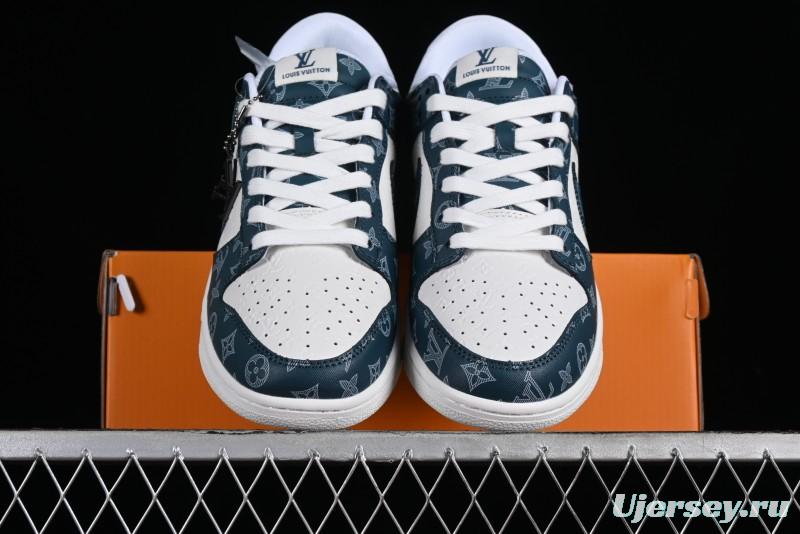 Nike SB Dunk Low LV Collaboration - Dark Blue Print Anniversary High-End Custom Low-Top Casual Sneakers - DQ1098-363
