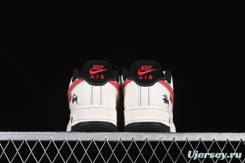 Nike Air Force 1 '07 Low Stussy Collaboration Black Stitch Red Swoosh Casual Sneakers - XS1958-518