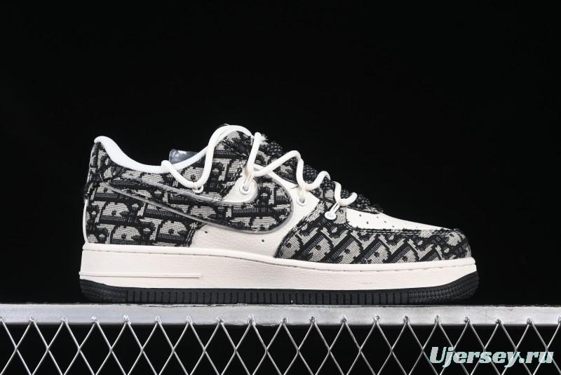 Nike Air Force 1 '07 Low Dior Collaboration Black Pattern Drawstring Casual Sneakers - SJ1198-106
