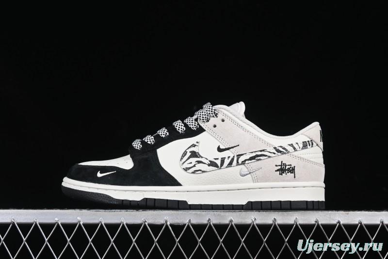 Nike SB Dunk Low Stussy Collaboration Zebra Black White Swoosh Anniversary Custom Low-Top Casual Skate Shoes - DJ2024-060