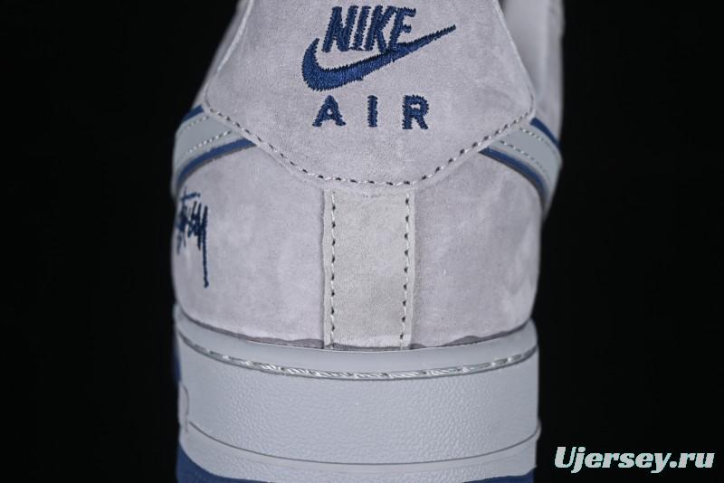 Nike Air Force 1 '07 Low Stussy Collaboration Grey Blue Pig Bear AF1 Low Top Casual Sneakers - DF0188-017