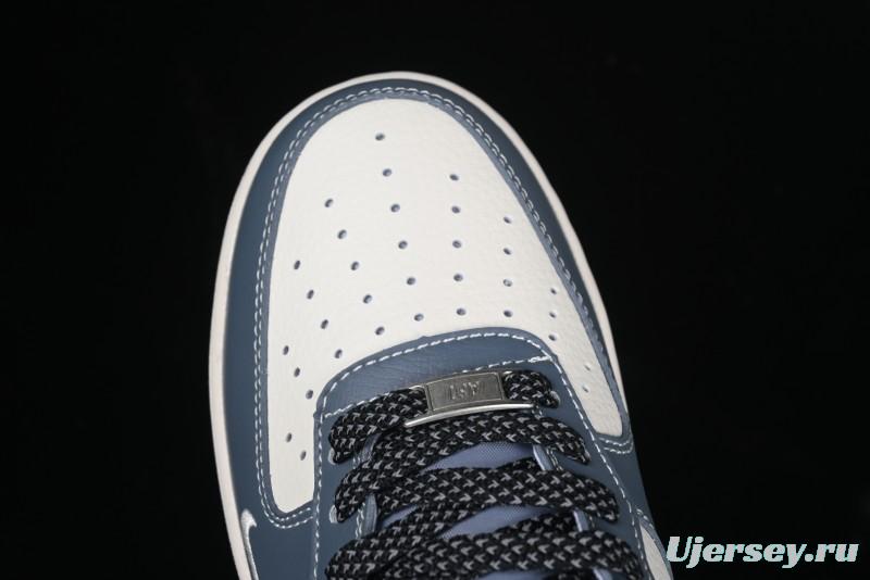 Nike Air Force 1 '07 Low Stussy Collaboration Bright Blue Black Swoosh Low-Top Casual Sneakers - XZ3328-198