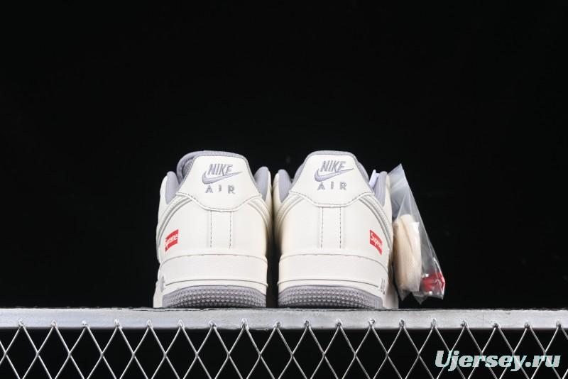 Nike Air Force 1 '07 Low Supreme Collaboration Beige Grey with Red Swoosh Casual Sneakers - BB7518-011