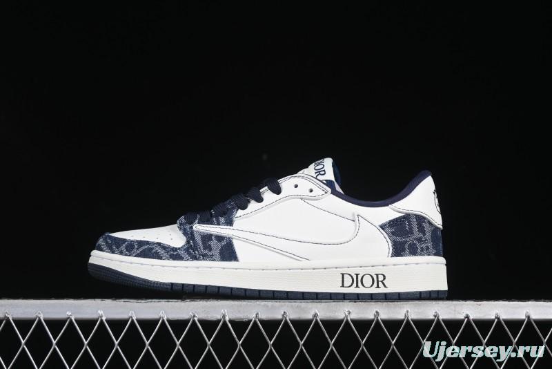 Nike Travis Scott x Fragment Design x Jordan Air Jordan 1 Low OG SP AJ1 Low Top Casual Sneakers in Dior Denim Blue - CH6336-017