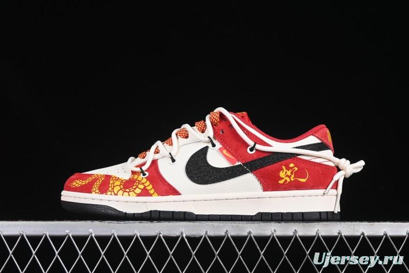 Nike SB Dunk Low Year of the Snake Series White Red Black Swoosh Anniversary High-End Custom Low-Top Casual Skate Shoes - SJ2068-313