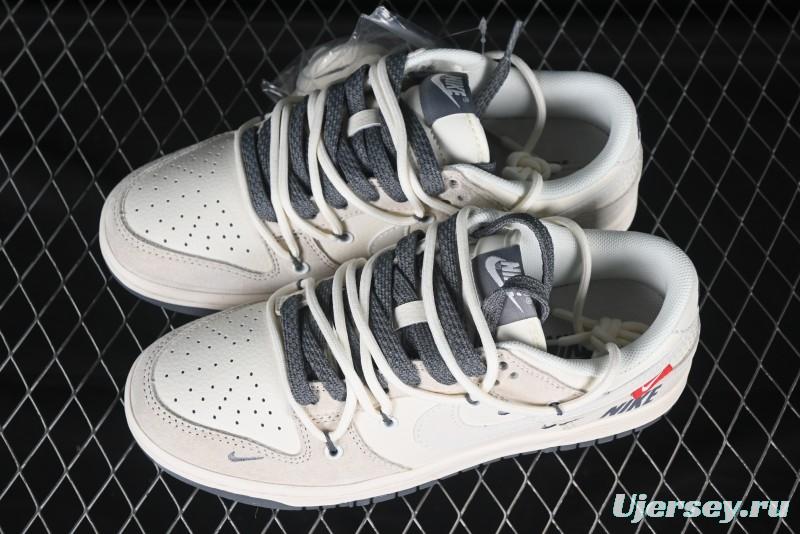 Nike SB Dunk Low Anniversary Collaboration Red Tag Beige Gray Customized Lace-Up Low-Top Casual Skate Shoes - XX3168-121