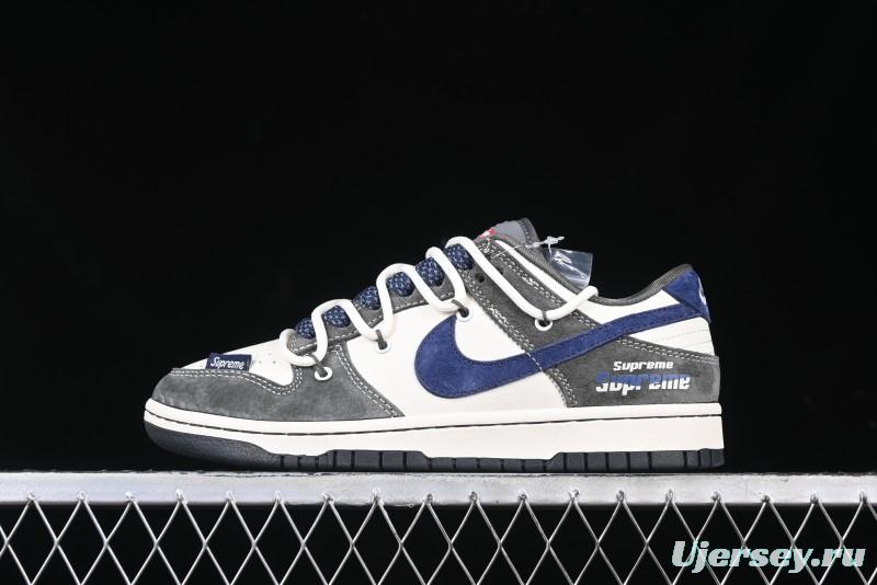 Nike SB Dunk Low Supreme Collaboration - Grey White Blue Swoosh Lace-Up Anniversary Customized Low-Top Casual Skate Shoes - XS1186-100