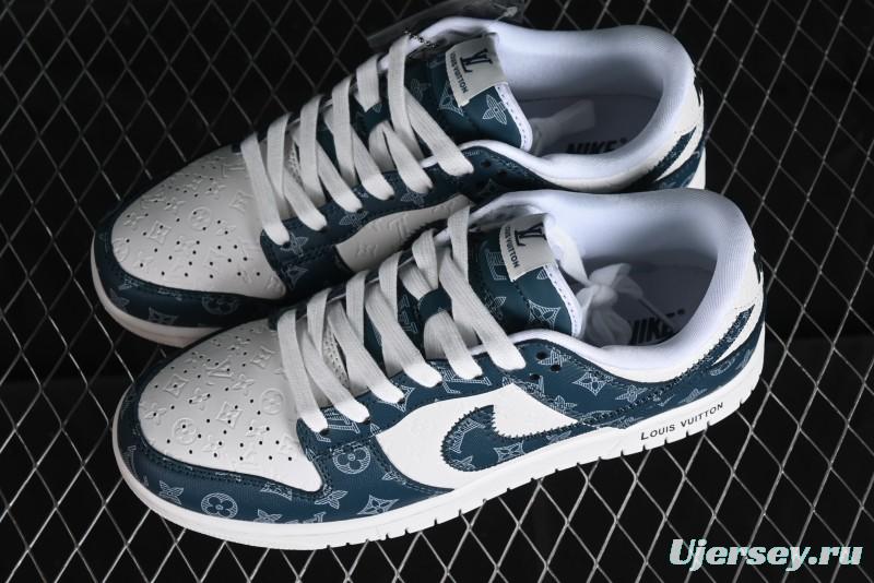 Nike SB Dunk Low LV Collaboration - Dark Blue Print Anniversary High-End Custom Low-Top Casual Sneakers - DQ1098-363