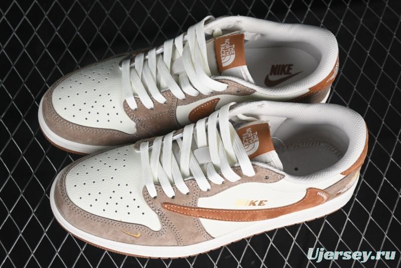 Nike Travis Scott x Fragment Design x Air Jordan 1 Low OG SP AJ1 Mocha Gold Low-top Casual Sneakers - DM7866-040