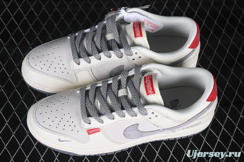 Nike SB Dunk Low Supreme Collaboration Red Tag Beige Gray Swoosh Anniversary High-End Custom Low-Top Casual Skate Shoes - BB7518-025