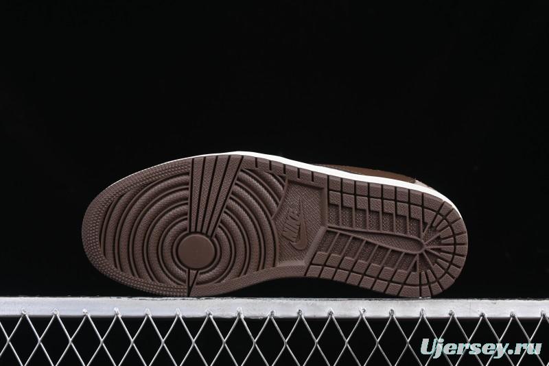 Nike Travis Scott x Fragment Design x Air Jordan 1 Low OG SP AJ1 Snake Year Limited Brown Snake Print Low Top Casual Sneakers - DM7866-074