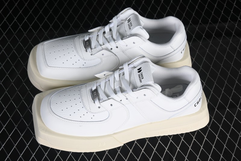 Choco Concert Leather Round Square Asymmetrical Fashion Sneakers White - AJE5
