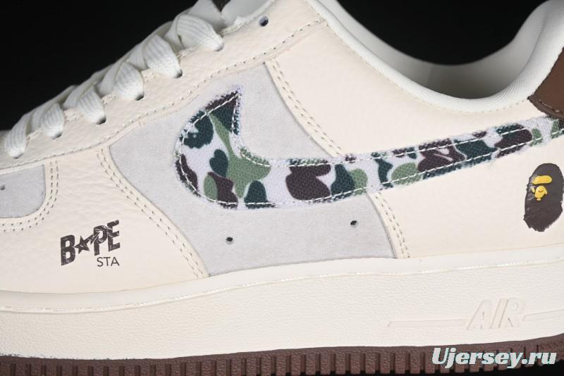 Nike Air Force 1 '07 Low Bape Camouflage Swoosh Beige Casual Sneakers - DF0188-030