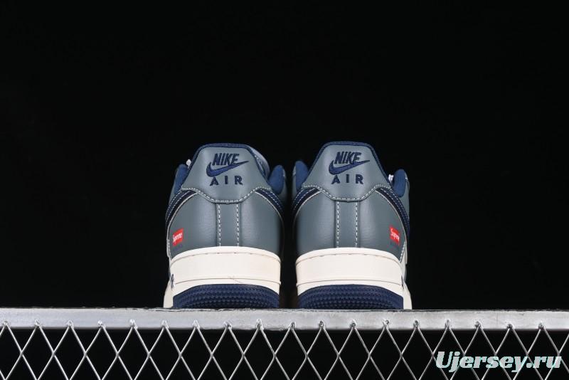 Nike Air Force 1 '07 Low Supreme Casual Sneakers in Grey Blue with Red Swoosh - XZ6188-382