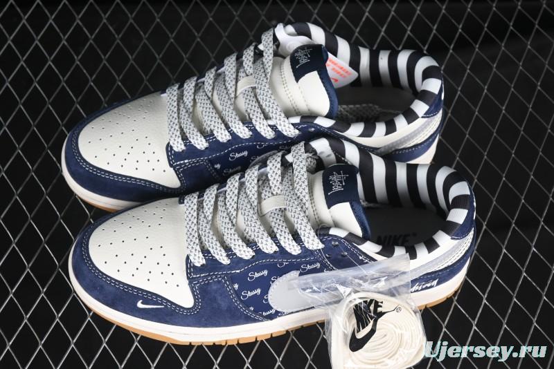 Nike SB Dunk Low Stussy Collaboration Suede Blue Anniversary Custom Low-Top Casual Sneakers - XS1086-009