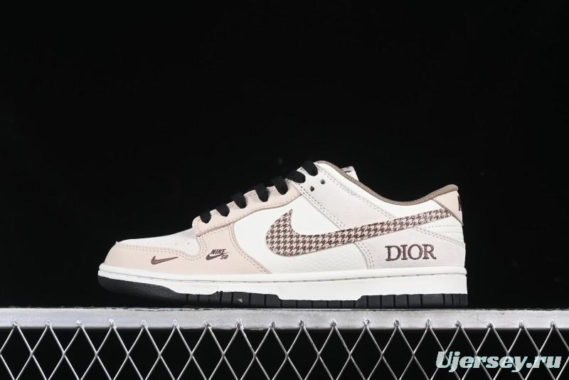 Nike SB Dunk Low Dior Collaboration Cream Coffee Floral Swoosh Anniversary Custom Low-Top Casual Sneakers - DJ2024-097