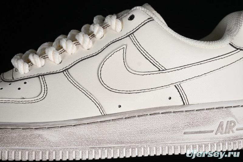Nike Air Force 1 '07 Low Casual Sneakers with Hemp Rope Laces and Distressed Design - 315122-333