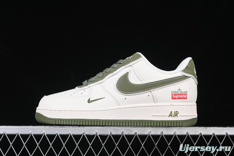 Nike Air Force 1 '07 Low Stone Island x Supreme Collaboration Beige Green Swoosh Low-Top Casual Sneakers - BB1616-301
