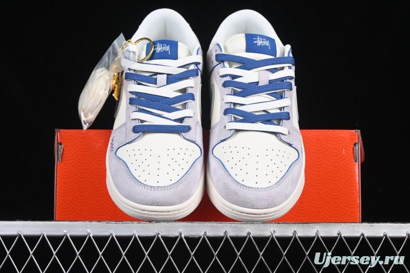Nike SB Dunk Low Stussy Year of the Snake Collaboration Light Blue Silver Swoosh Anniversary Custom Low-Top Casual Sneakers - DM6868-010