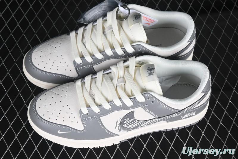Nike SB Dunk Low Stussy Collaboration Graffiti Grey Check Anniversary Custom Low-Top Casual Skate Shoes - DM6868-024