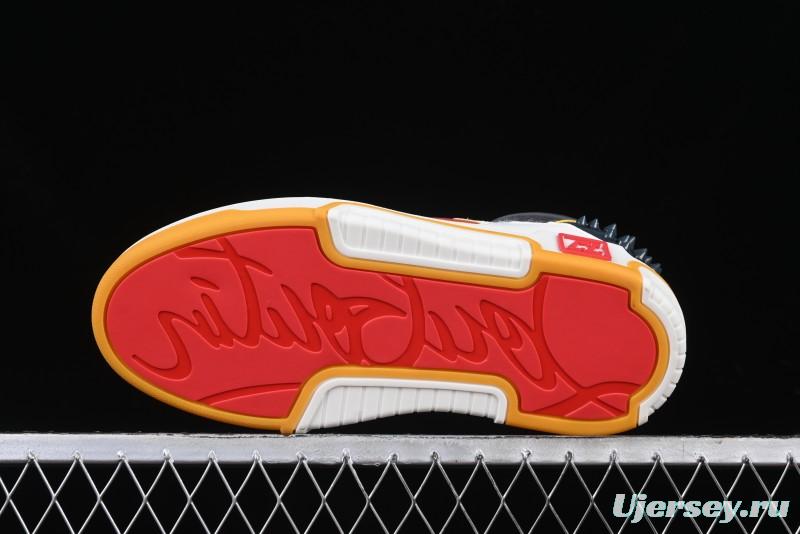 Christian Louboutin Funnyto Flat Comfortable Fashion Low-Top Sneakers in White Yellow Red - X.D4