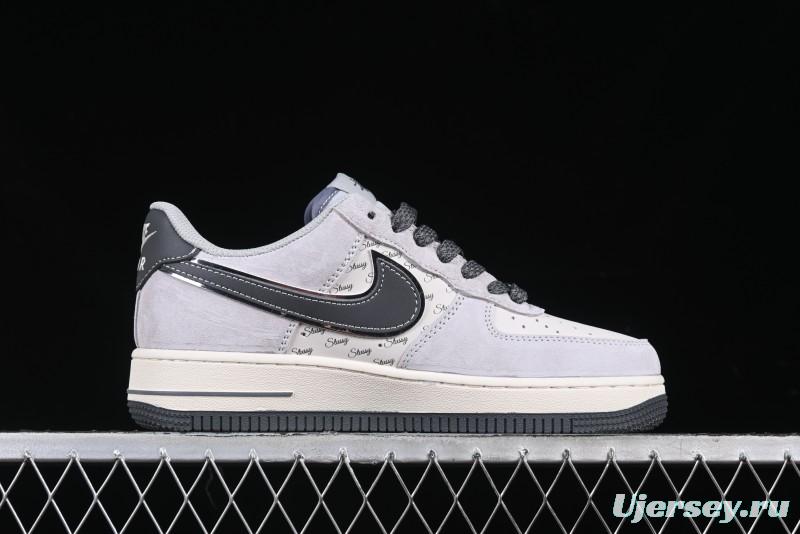 Nike Air Force 1 '07 Low Stussy Collaboration Grey Swoosh Casual Sneakers - XZ6188-911