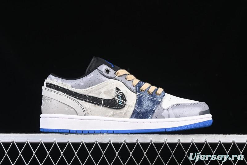 Nike Air Jordan 1 Low Retro Basketball Shoes Panda Prank Surf Fishing Overfishing Blue Brown Gray - 553558-140