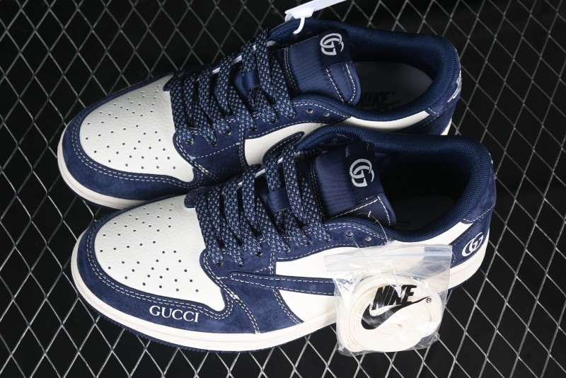 Nike Travis Scott x Fragment Design x Air Jordan 1 Low OG SP AJ1 Collaboration Sneakers - Prussian Blue - XS3086-006